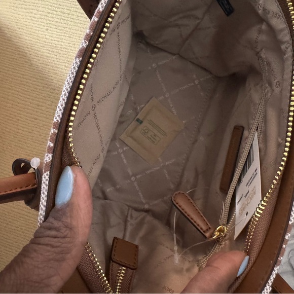 Michael Kors Brown and Cream Satchel with Monogram Pattern - Picture 3 of 6